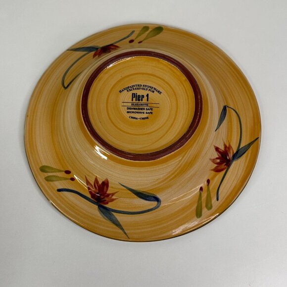 Handpainted Pier 1 Elizabeth Stoneware Bowl With Floral Design 9.5" - Picture 5 of 9